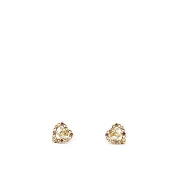 Chanel Pearl Crystal CC Heart Earrings Gold Multicolor