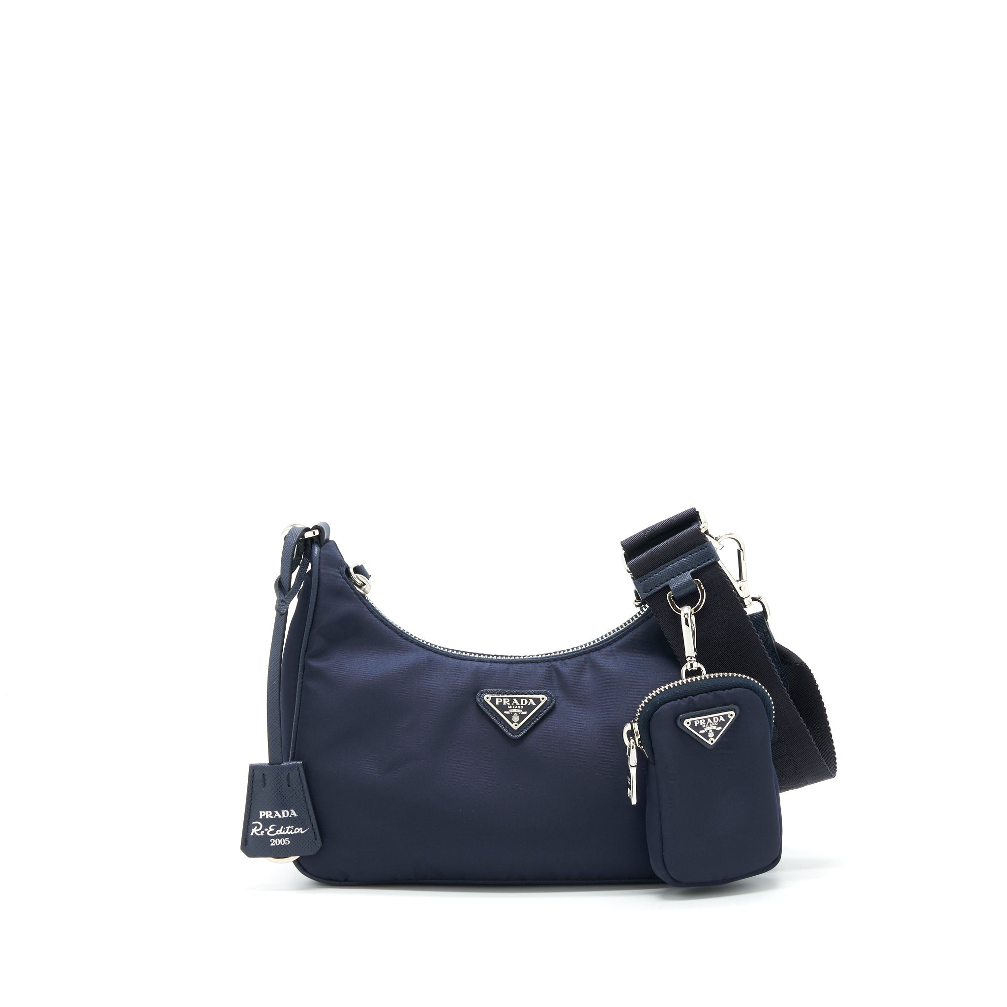 Prada 2005 Re-edition Nylon Shoulder Bag Indigo Blue SHW