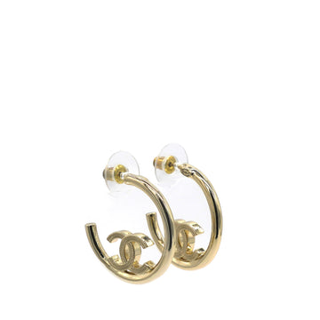Chanel Metal Textured CC Hoop Earrings Gold