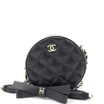 Chanel Mini Round Purse Vanity Lambskin Leather Black Bow Knot