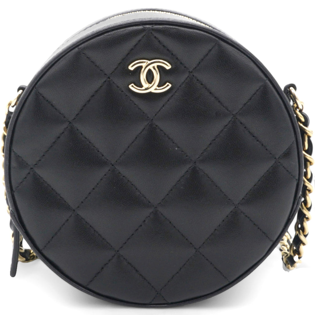 Chanel Mini Round Purse Vanity Lambskin Leather Black Bow Knot