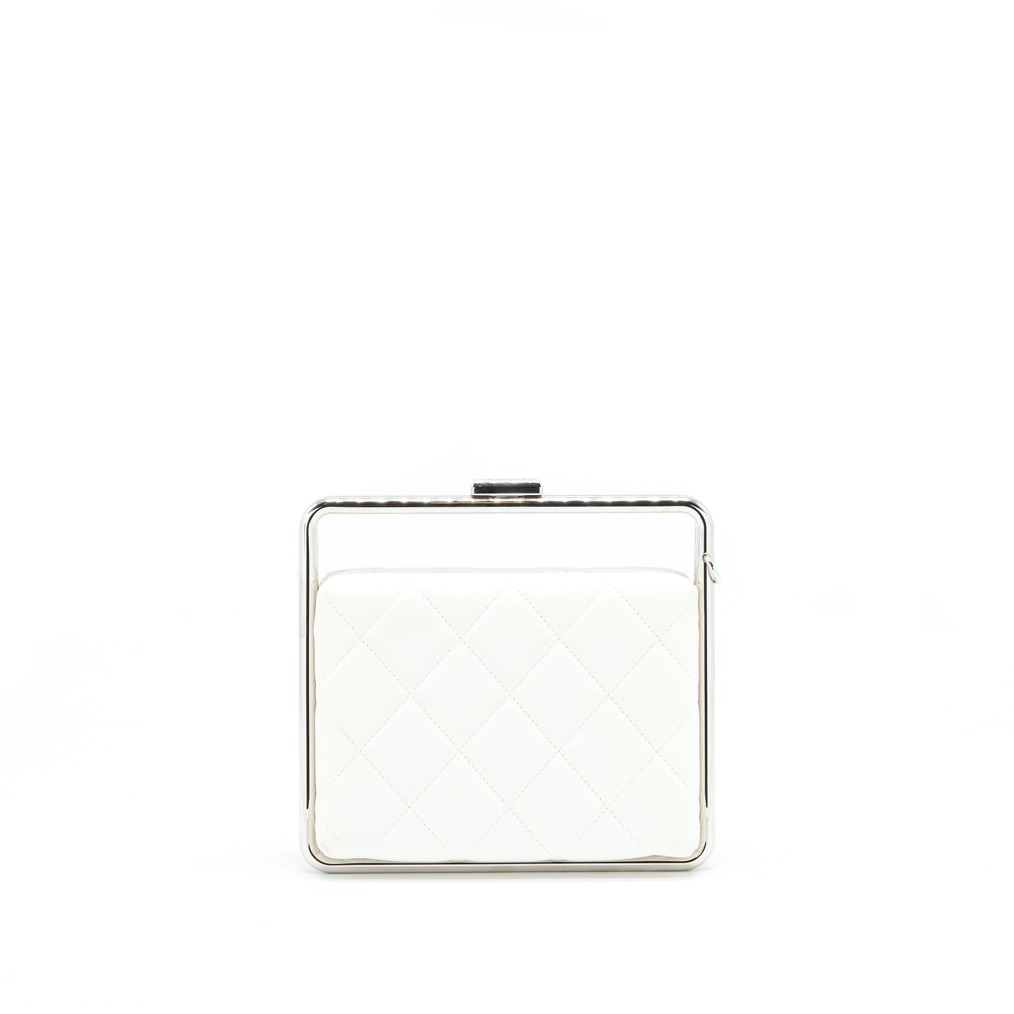 Chanel Quilted Clutch Lambskin White SHW
