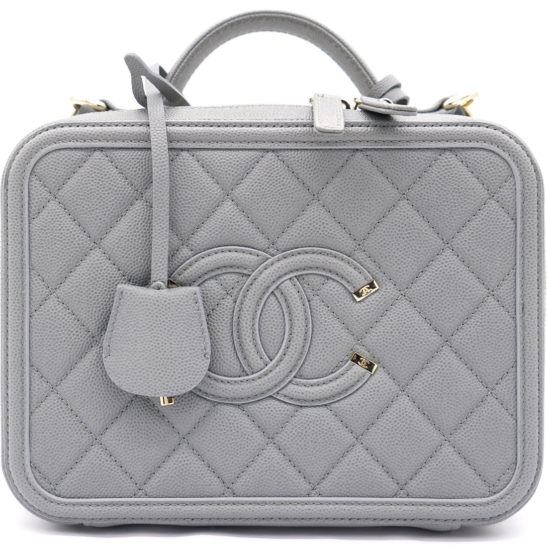 Chanel Caviar Quilted Medium CC Filigree Vanity Case Grey