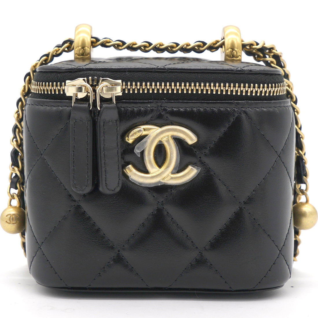 Chanel Calfskin Quilted Mini Perfect Fit Vanity Case With Chain Black