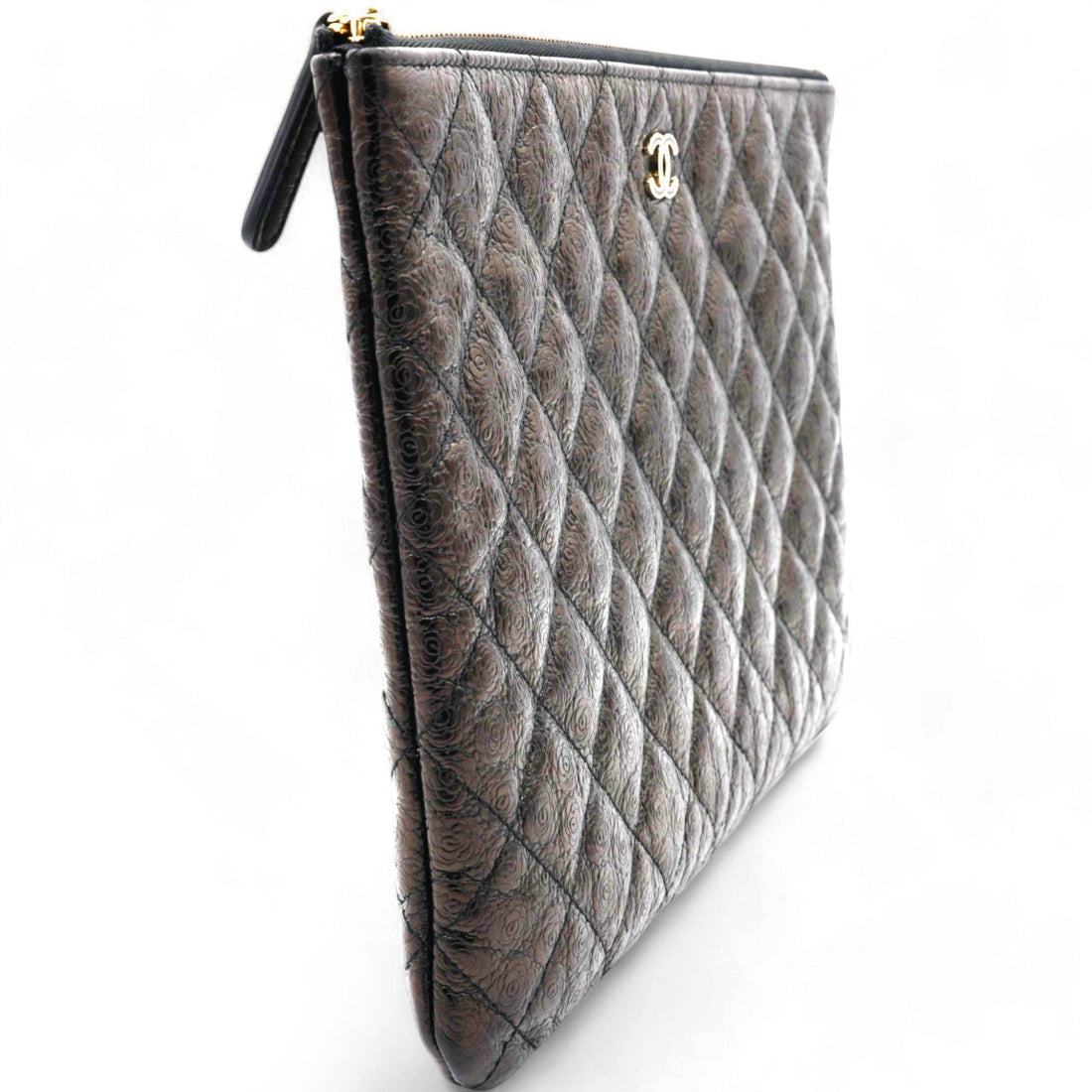 Chanel Classic Calfskin Rose-Embossed Clutch
