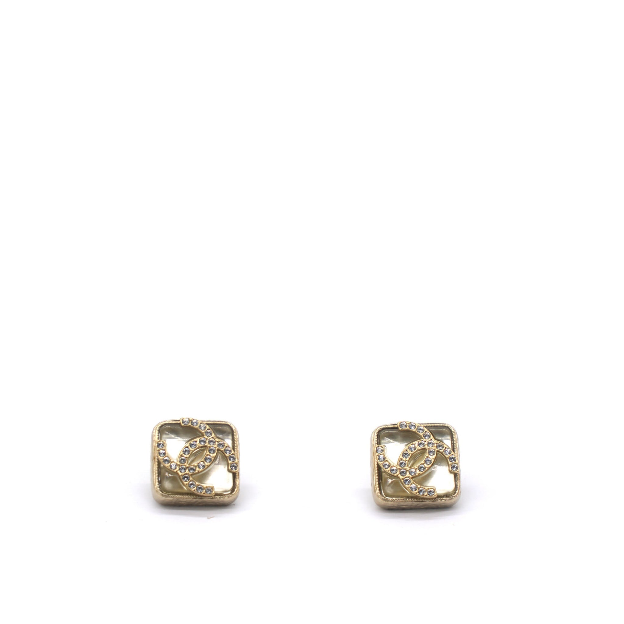 Chanel Square Rhinestone CC Logo Earrings