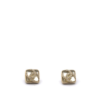 Chanel Square Rhinestone CC Logo Earrings