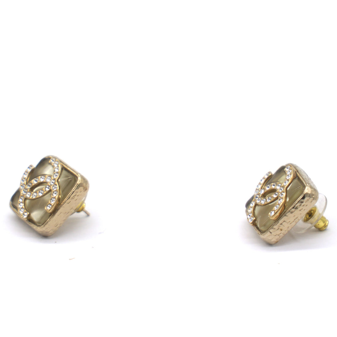 Chanel Square Rhinestone CC Logo Earrings