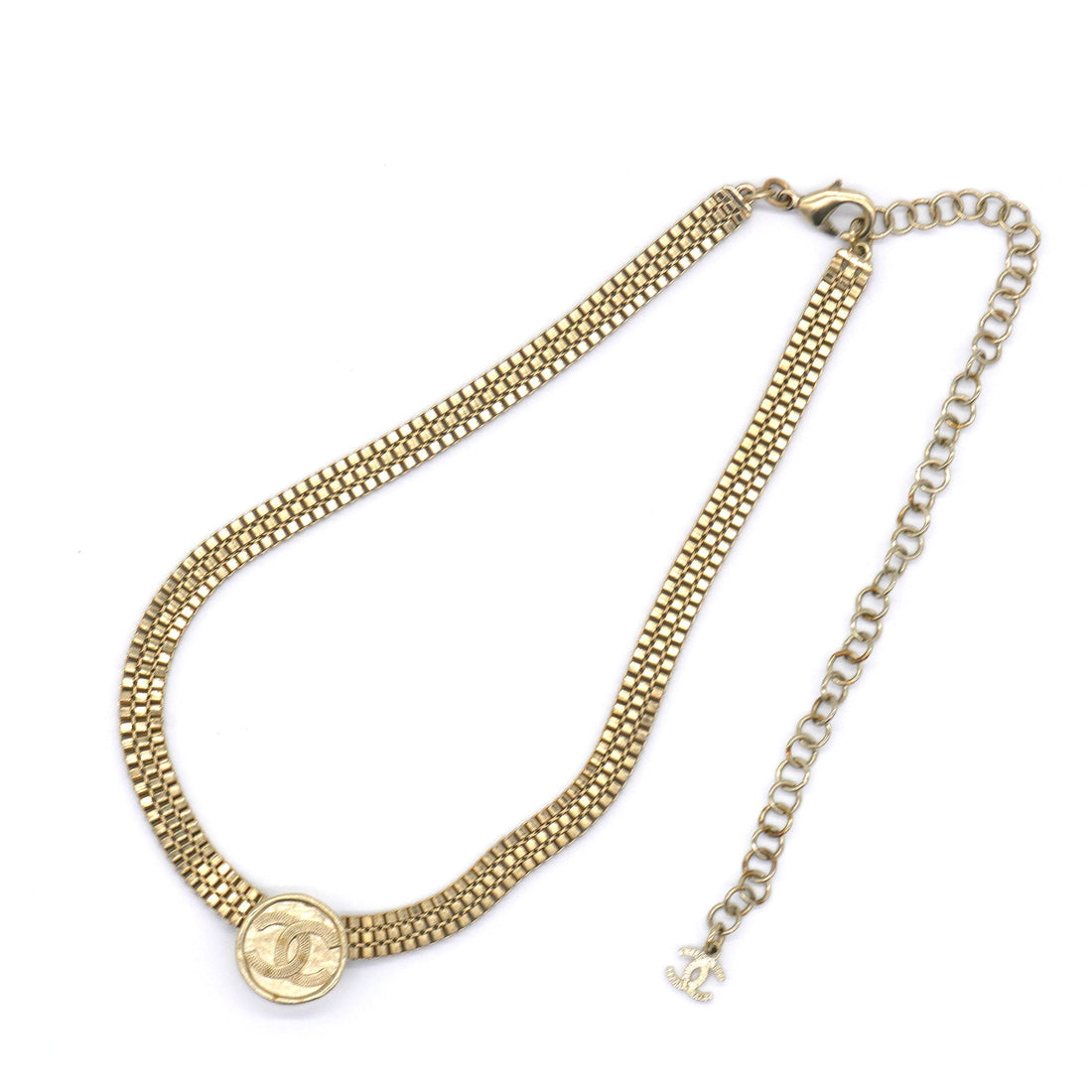 Chanel Metal Chain Link CC Medallion Choker Necklace Gold