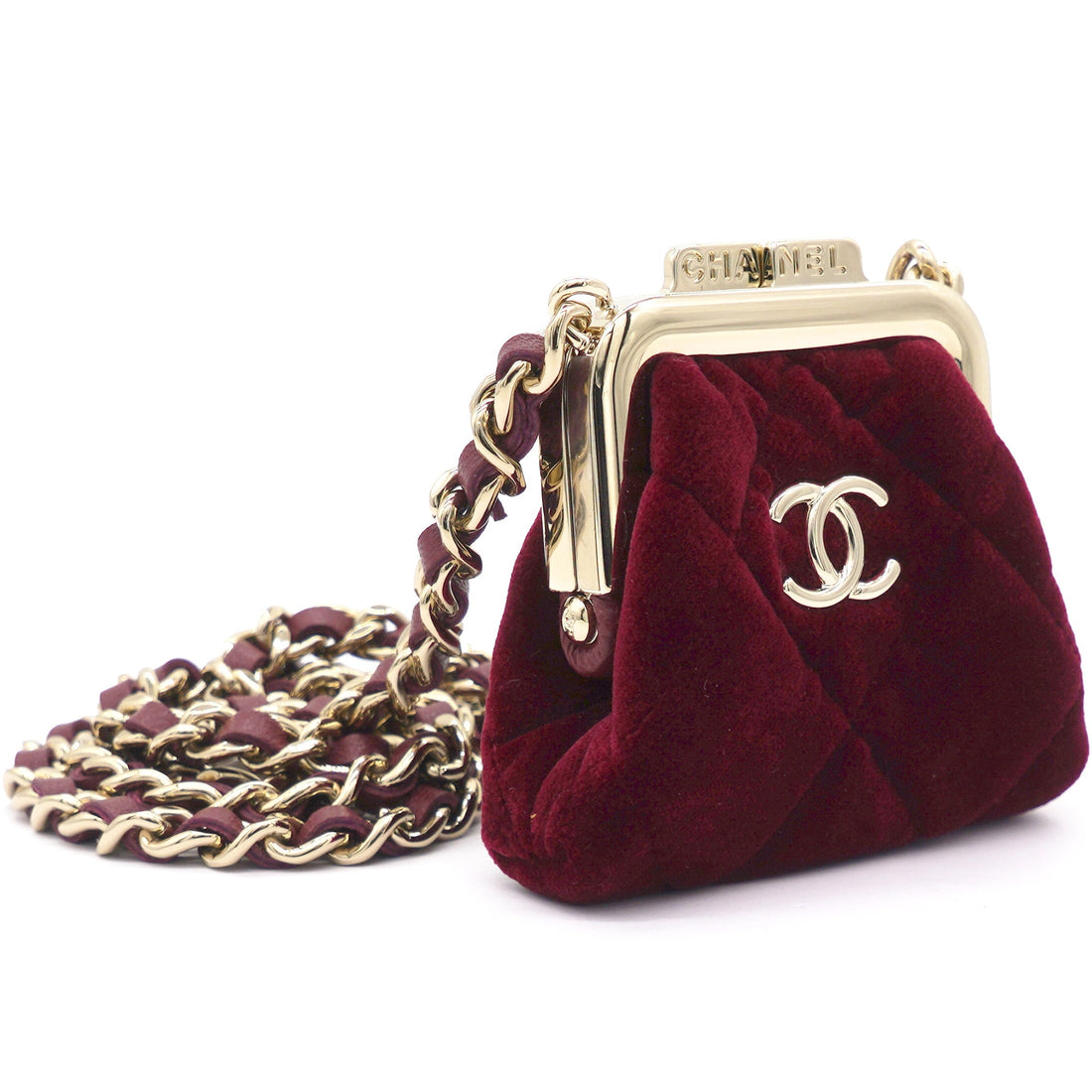 Chanel Red Velvet Clutch with Chain