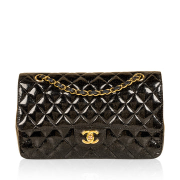 Chanel Classic Flap Bag Medium Patent Black Glitter