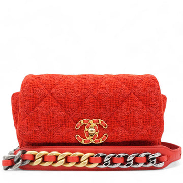 Chanel Tweed Quilted Chanel 19 Flap Red