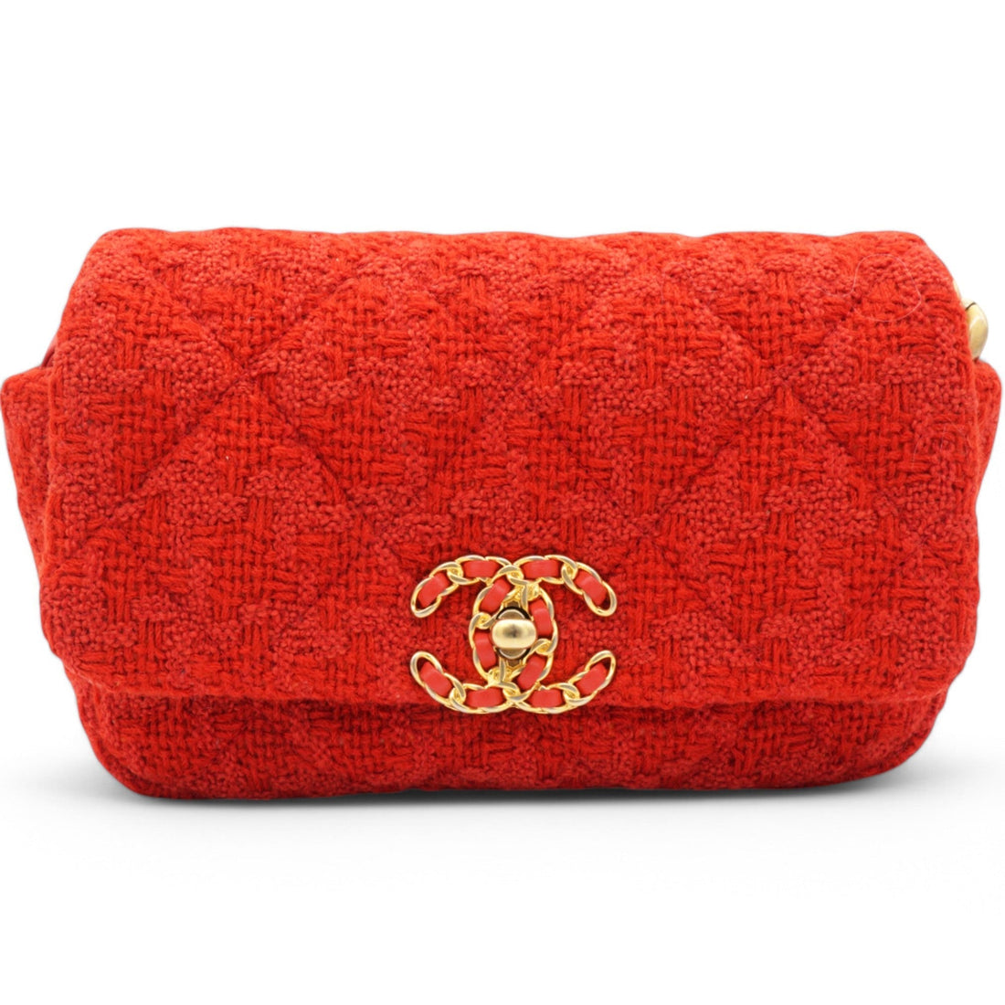 Chanel Tweed Quilted Chanel 19 Flap Red
