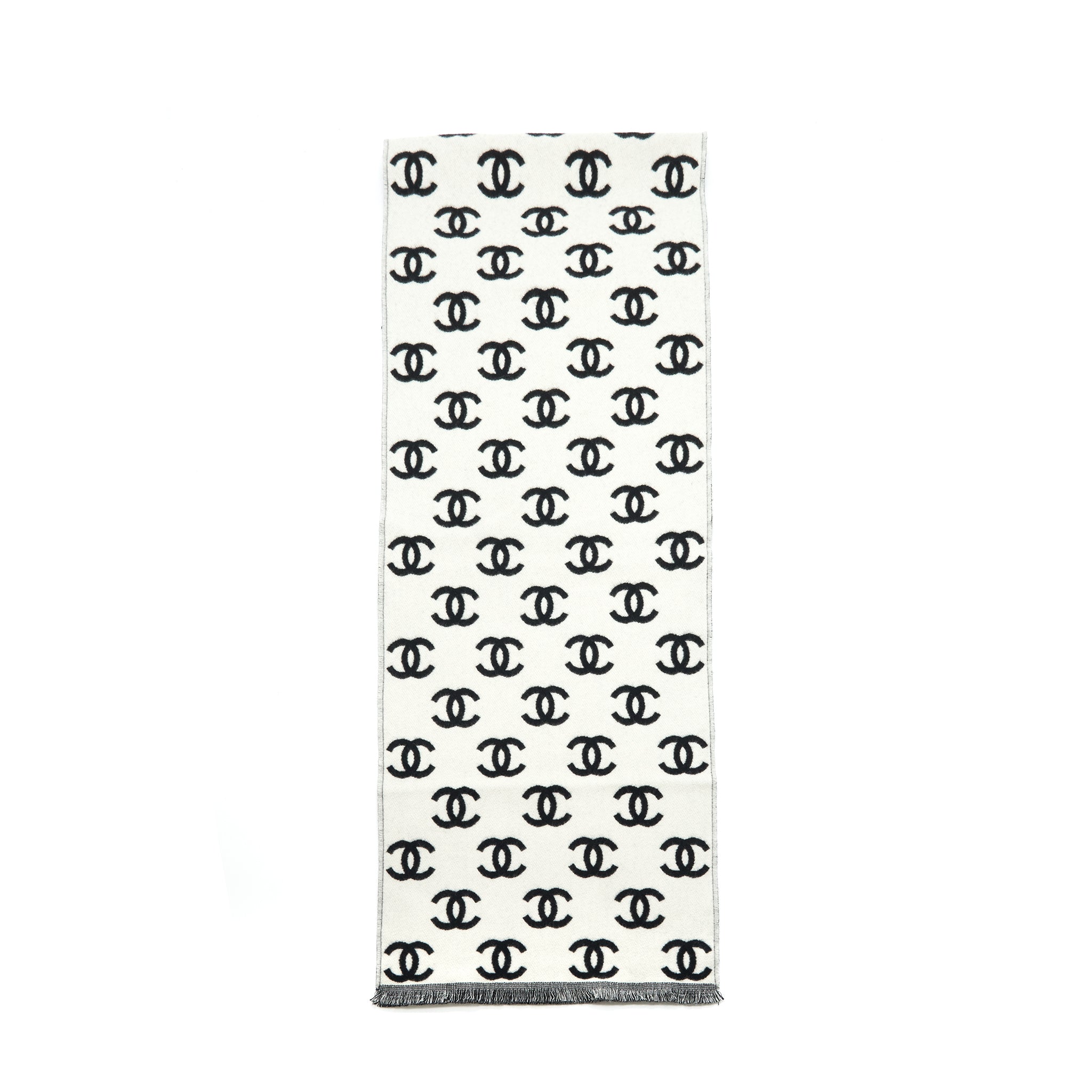 Chanel CC full logo Wool / cashmere double side scarf black/ white