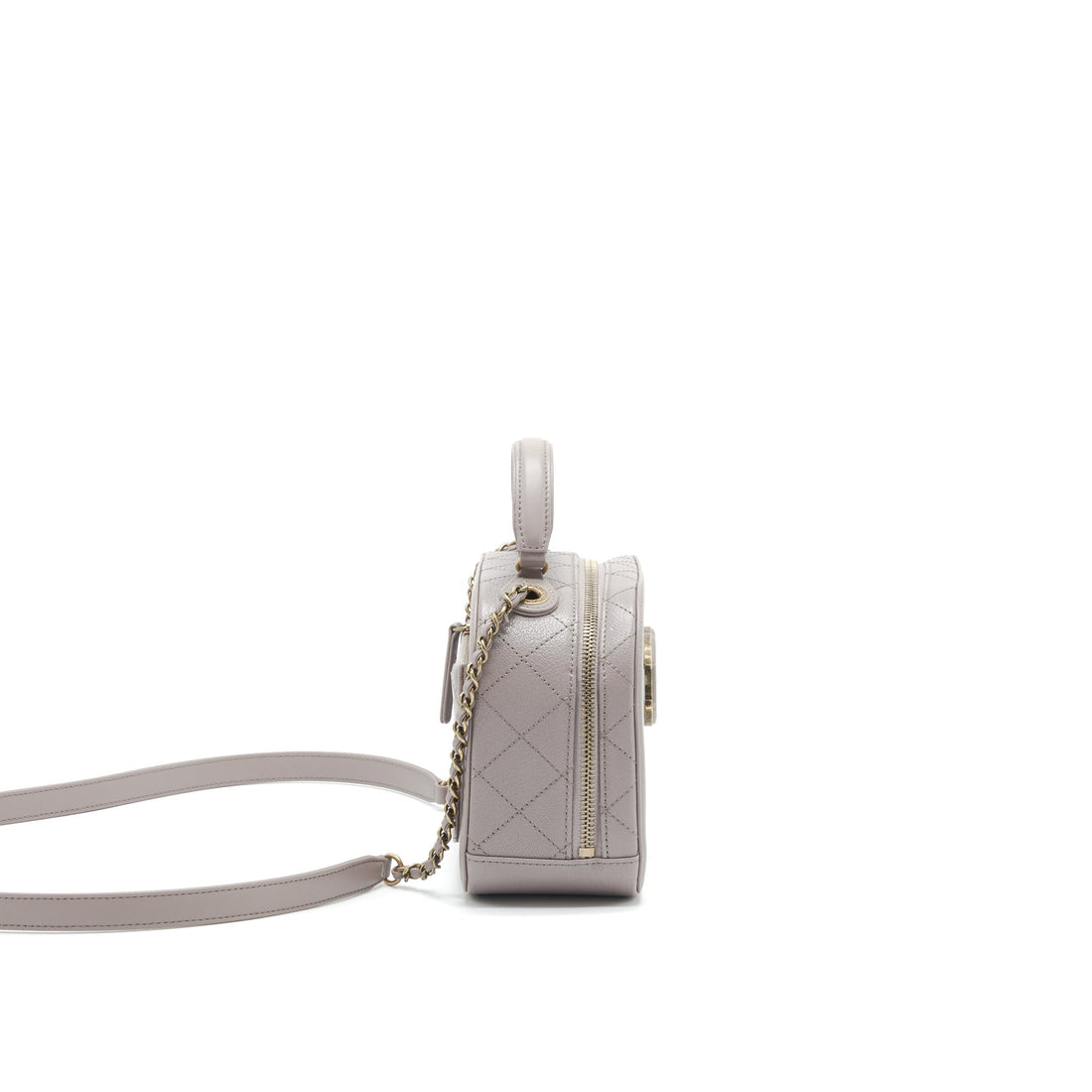 Chanel CC logo vanity with handle and Chain Grey with GHW