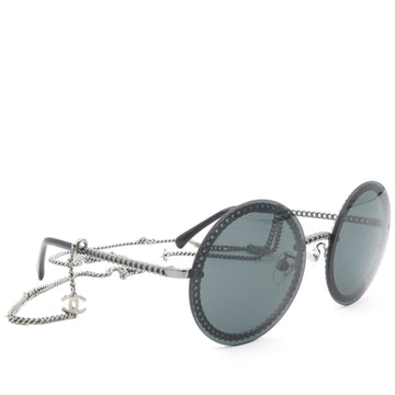 Chanel Round Sunglasses Silver Dark Gray
