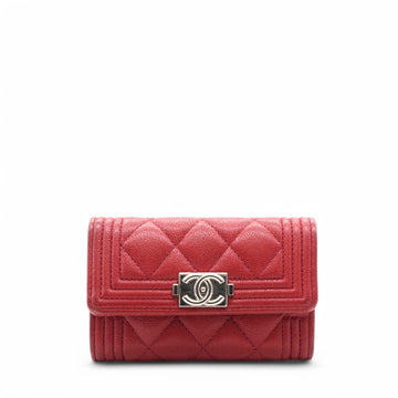 Chanel Caviar Quilted Boy Flap Card Holder Wallet Red