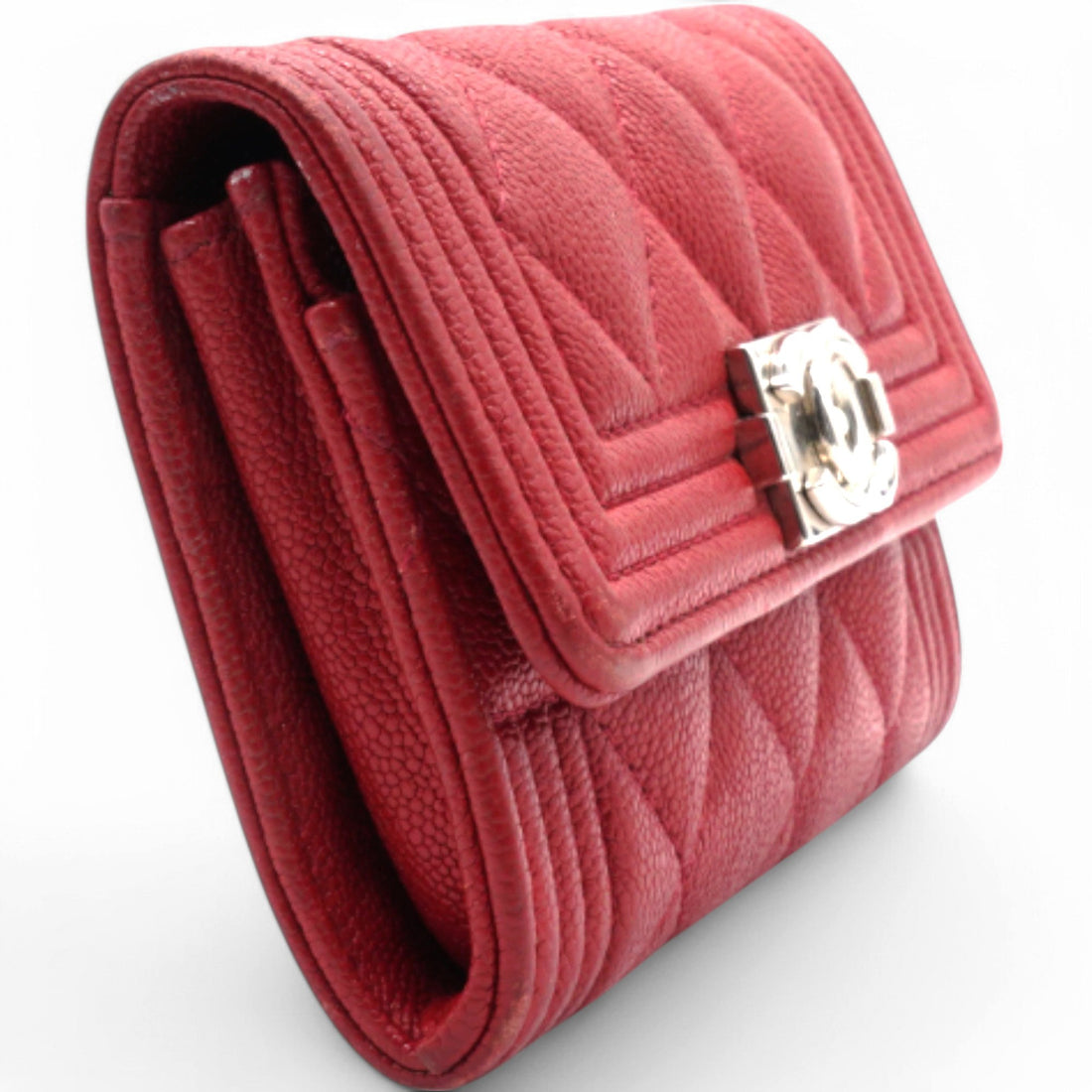 Chanel Caviar Quilted Boy Flap Card Holder Wallet Red