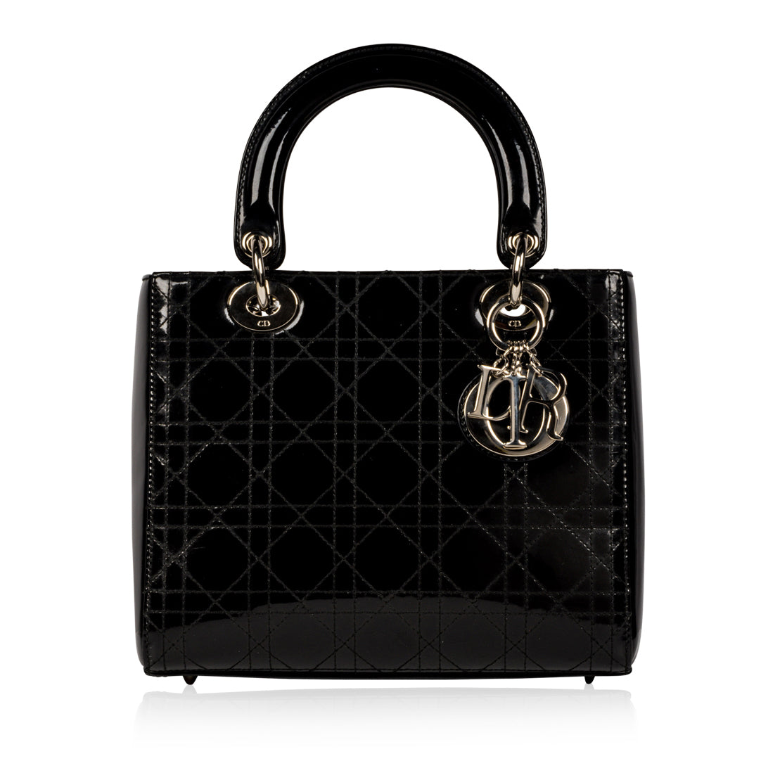 Christian Dior Lady Dior Black Patent Leather Medium