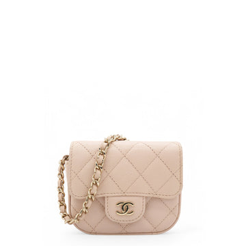Chanel Caviar Quilted Micro Clutch With Chain Light Beige