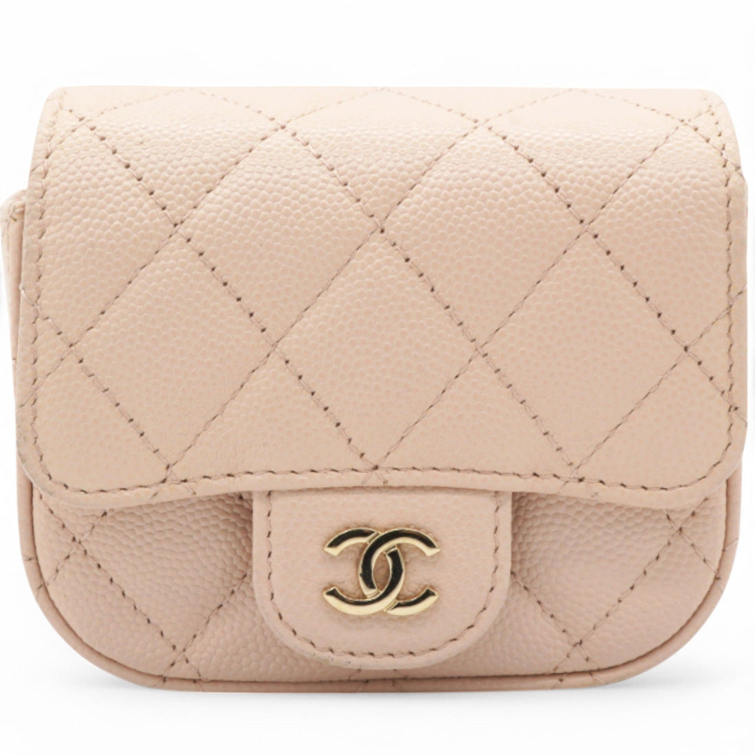 Chanel Caviar Quilted Micro Clutch With Chain Light Beige