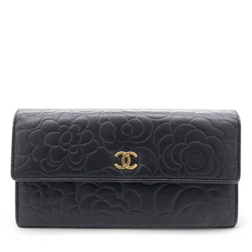 Chanel Caviar Camellia Embossed Flap Wallet Black