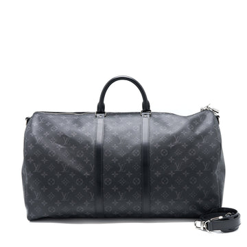 Louis Vuitton Keepall 55 with Shoulder Strap Monogram Eclipse Canvas SHW