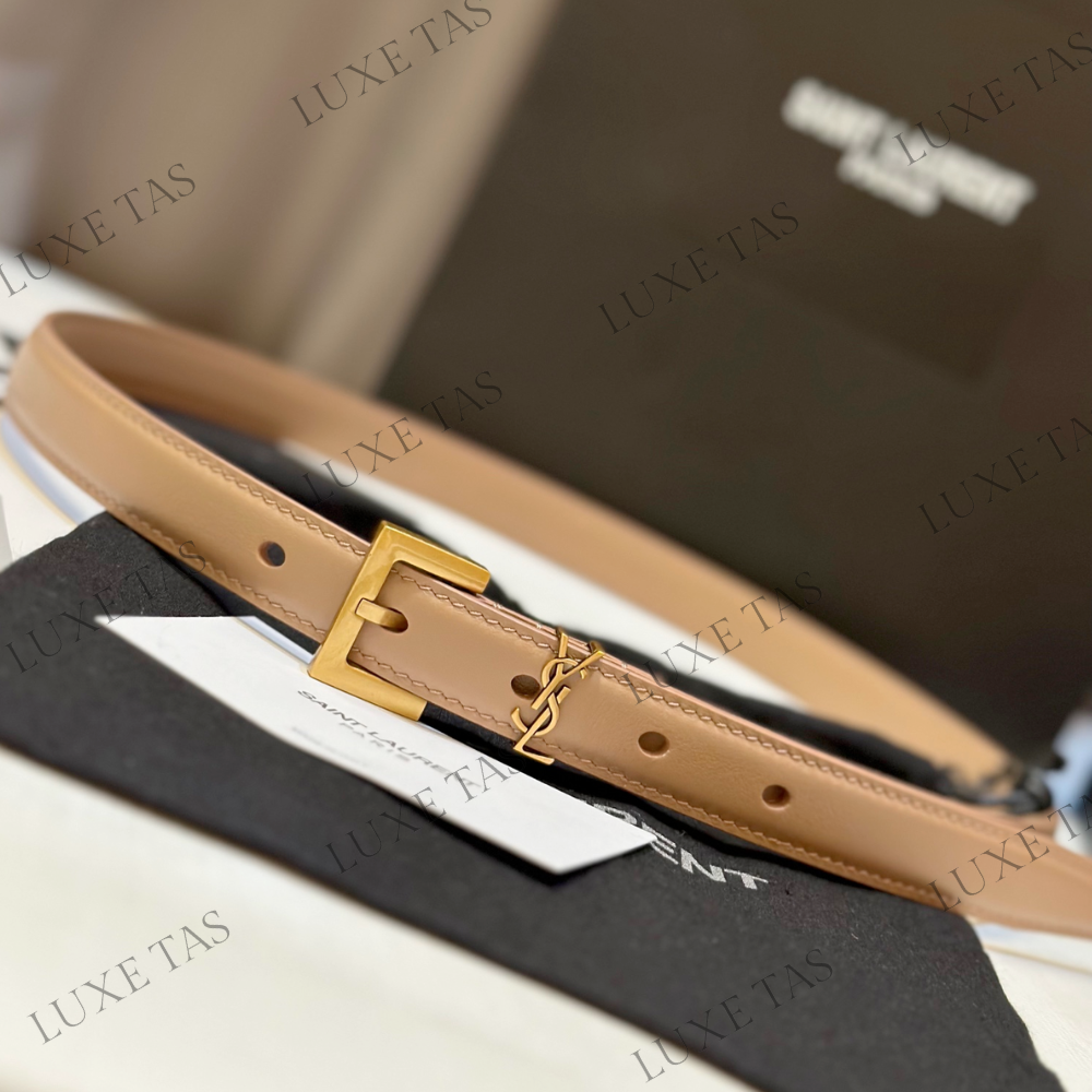 Dark Beige Cassandre Thin Belt With Square Buckle Designer Belts for Women