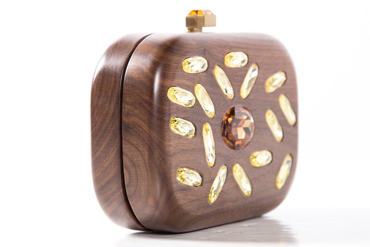 Devi Kroell Wooden Box Crystal Embellished Clutch