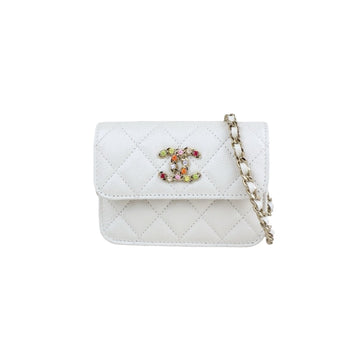 Very Good ( Rank A)? CHANEL Matelasse Chain Calf Leather Colour Rhinestone Mini WOC White  IC Chips Model ?W25062903