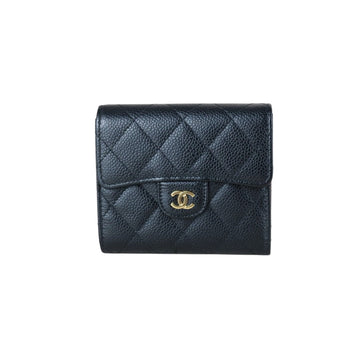 Very Good ( Rank A)?Chanel Caviar Skin Black Wallet Made In 2016-2017Year ?S25071505