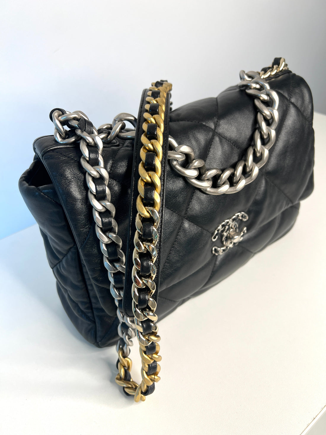 Chanel 19 Large Black Lambskin Chain Shoulder Bag - Preloved
