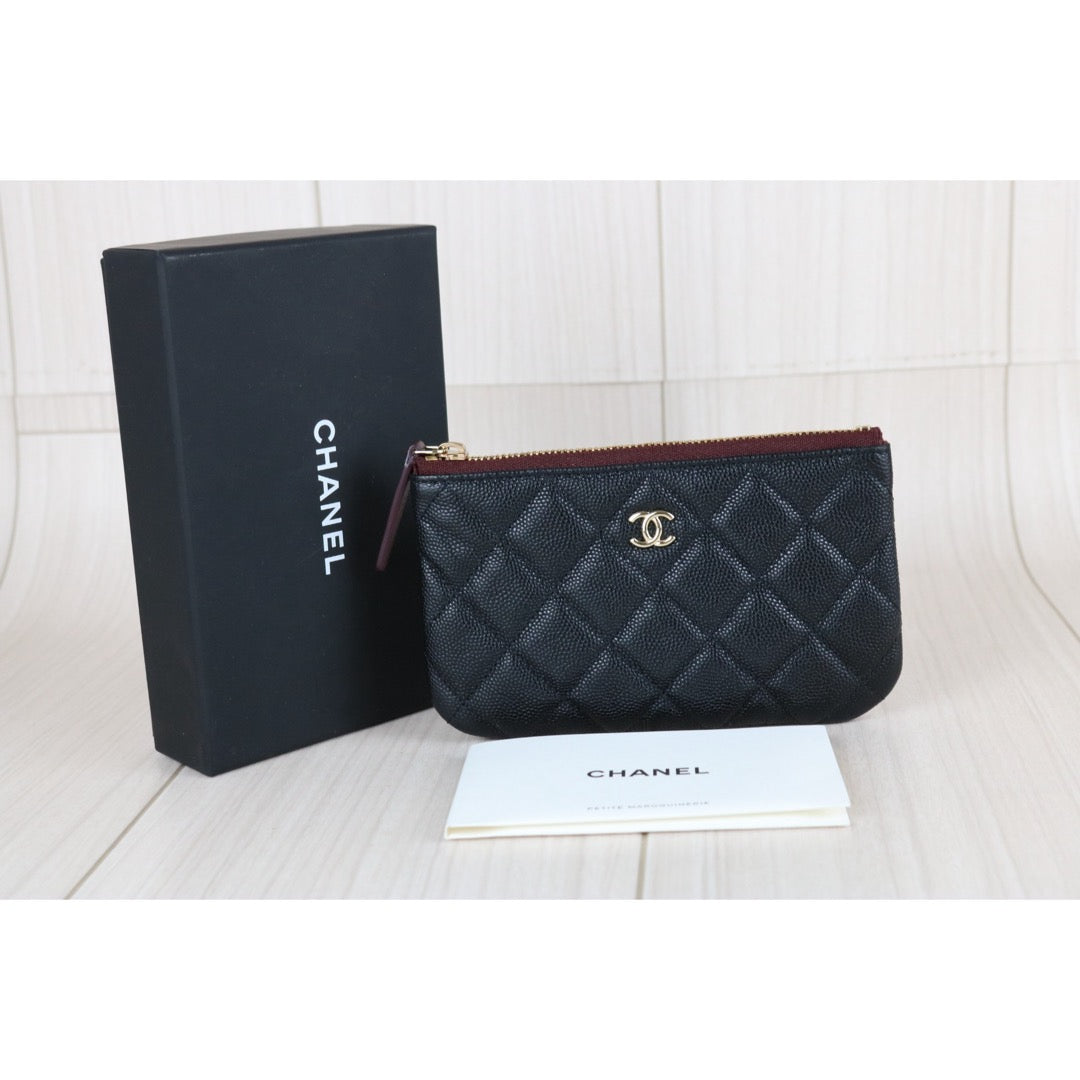 Excellent?Rank SA??CHANEL Caviar Skin Calf Leather Card Holder Black IC Chips Model?X25062321