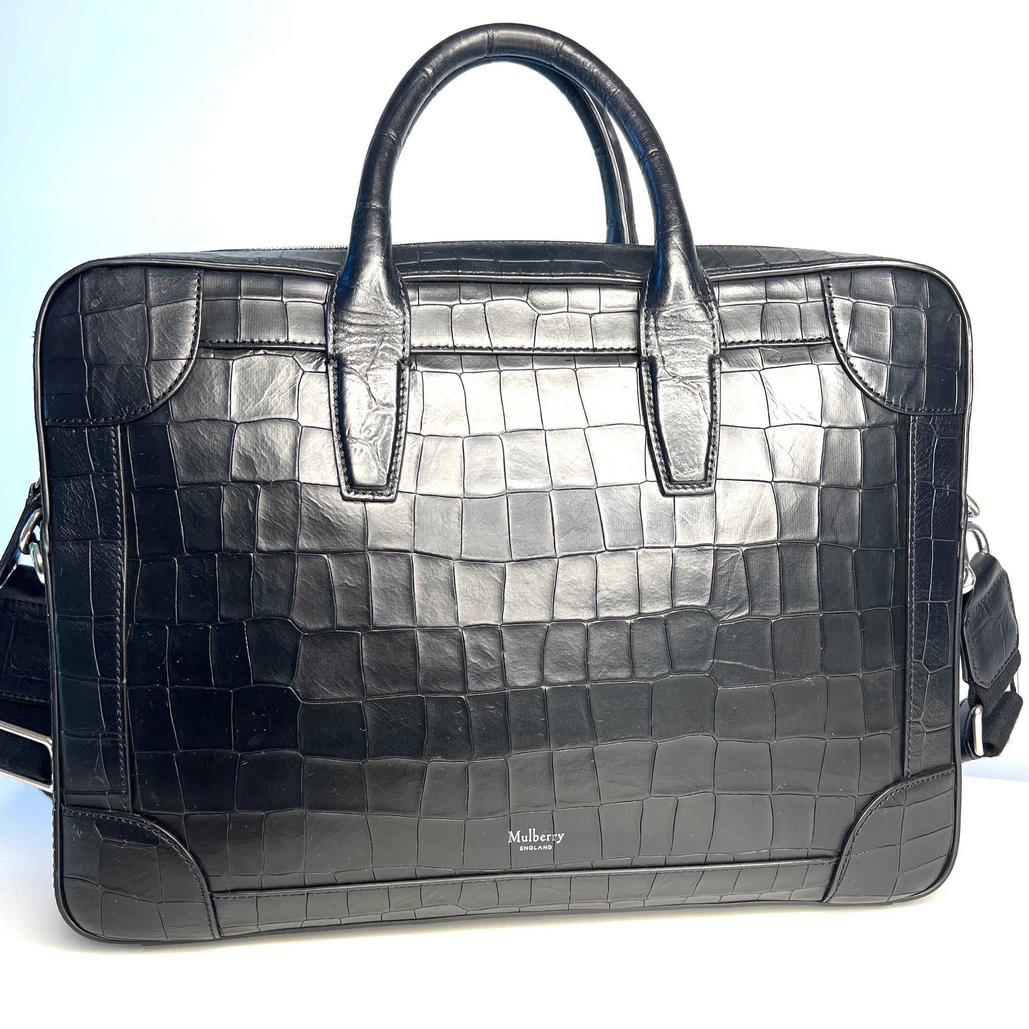 Mulberry Belgrave Black Moc Croc Leather Document Holder Shoulder Bag - Preloved