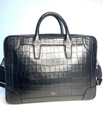 Mulberry Belgrave Black Moc Croc Leather Document Holder Shoulder Bag - Preloved