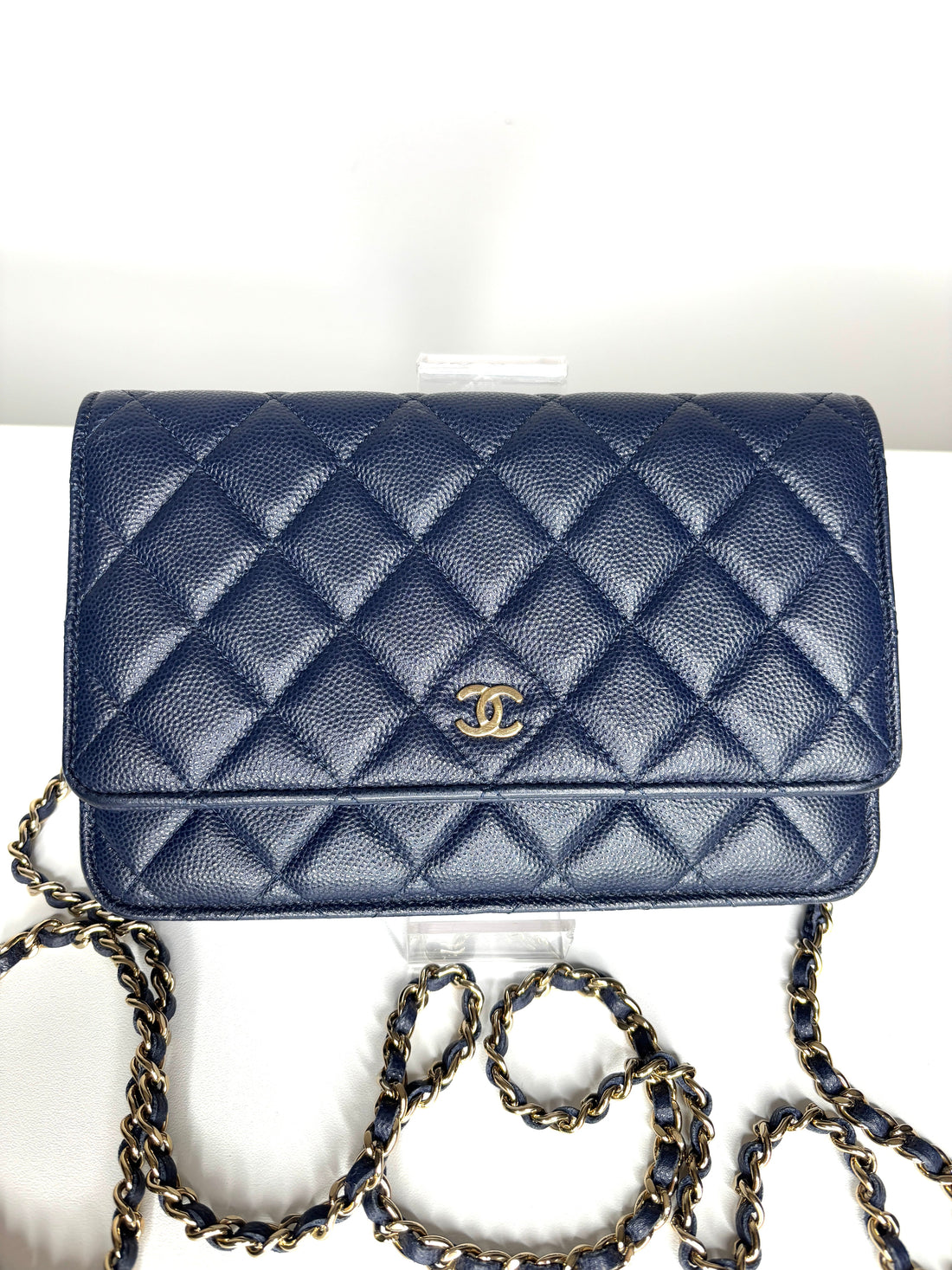 Chanel Wallet On Chain Navy Caviar Gold Tone Hardware Crossbody Bag WOC