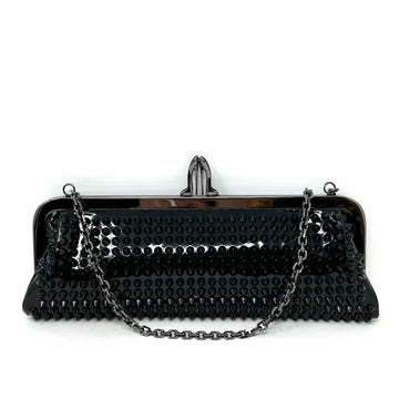 Christian Louboutin Miss Loubi Black Patent Leather Spiked Frame Clutch Bag
