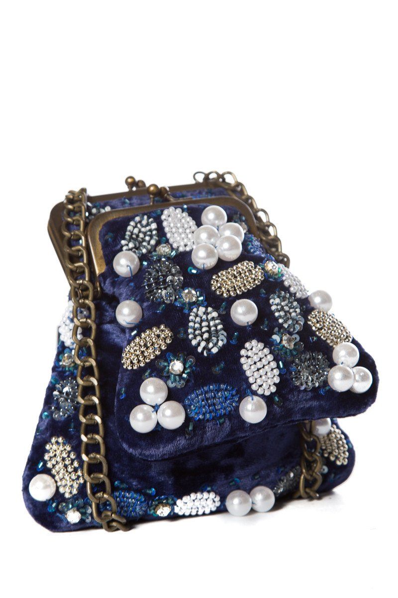 Entra Blue Velvet Bead & Sequin Cross-Body
