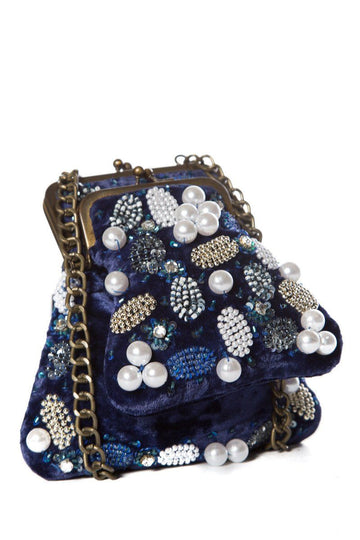 Entra Blue Velvet Bead & Sequin Cross-Body