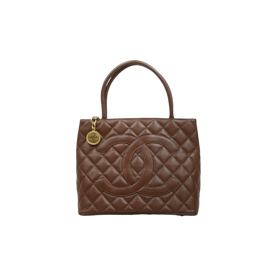 Very Good ( Rank A)? CHANEL Caviar Skin Calf Leather Tote Bag Golden Brown Made In 1997?1999Year?P25071803
