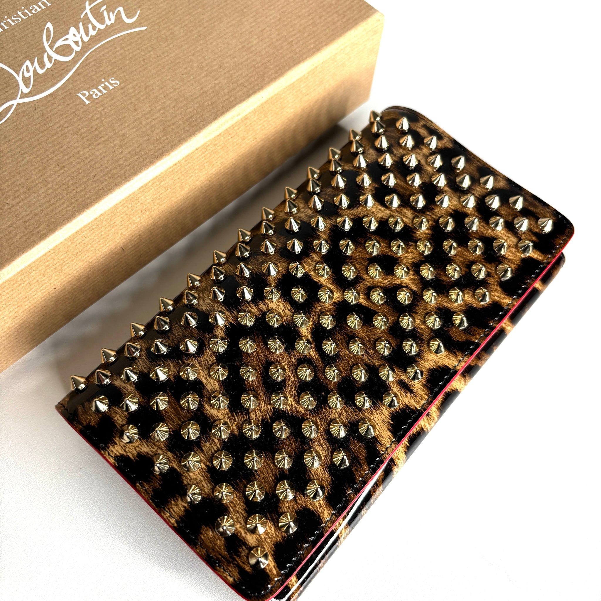 Christian Louboutin Macaron Leo Patent Spikes Wristlet Wallet Clutch Bag