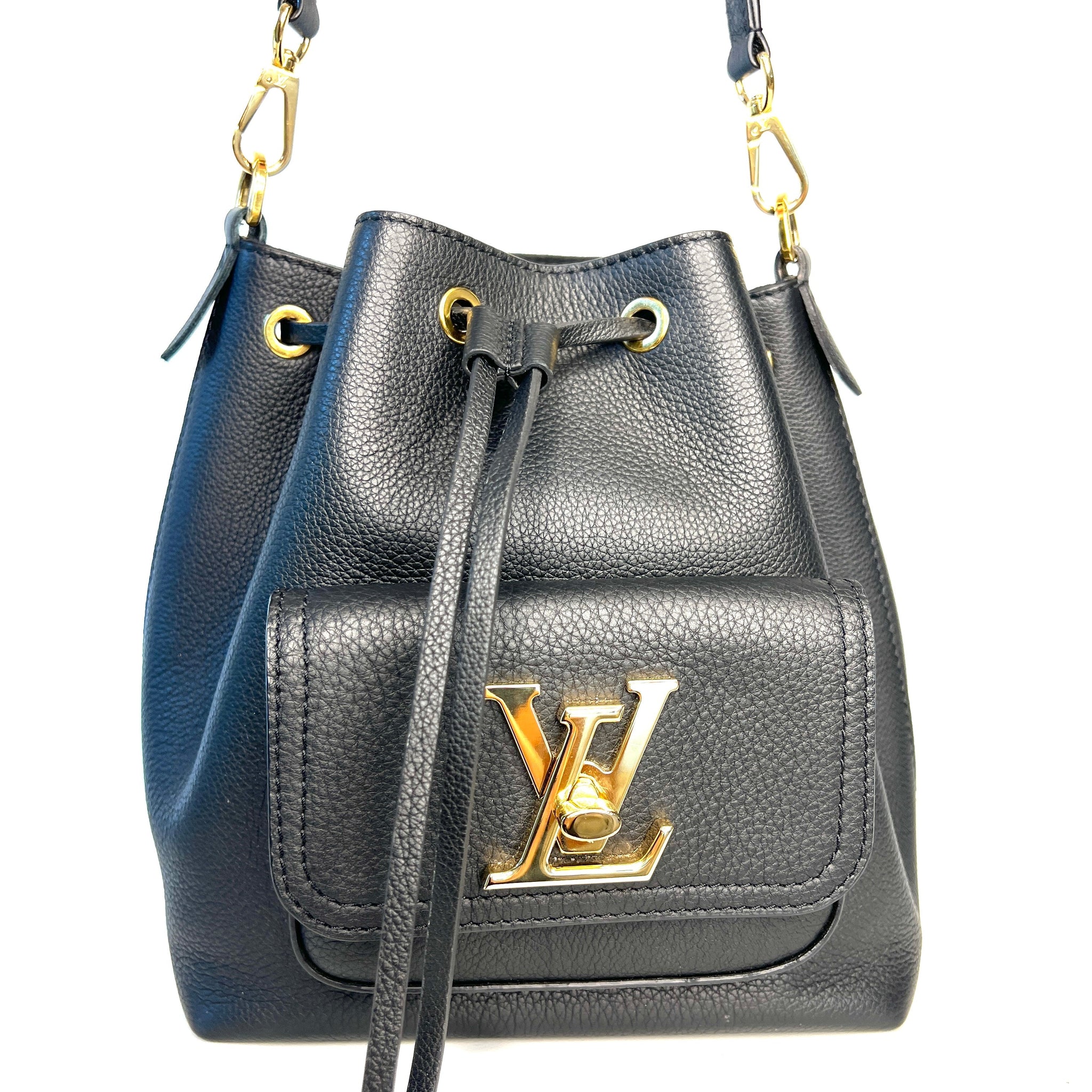 Louis Vuitton Lockme Bucket MM Noir Black Leather Shoulder Bag