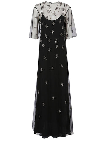 FENDI Lightweight Long Dress with Floral Embroidery