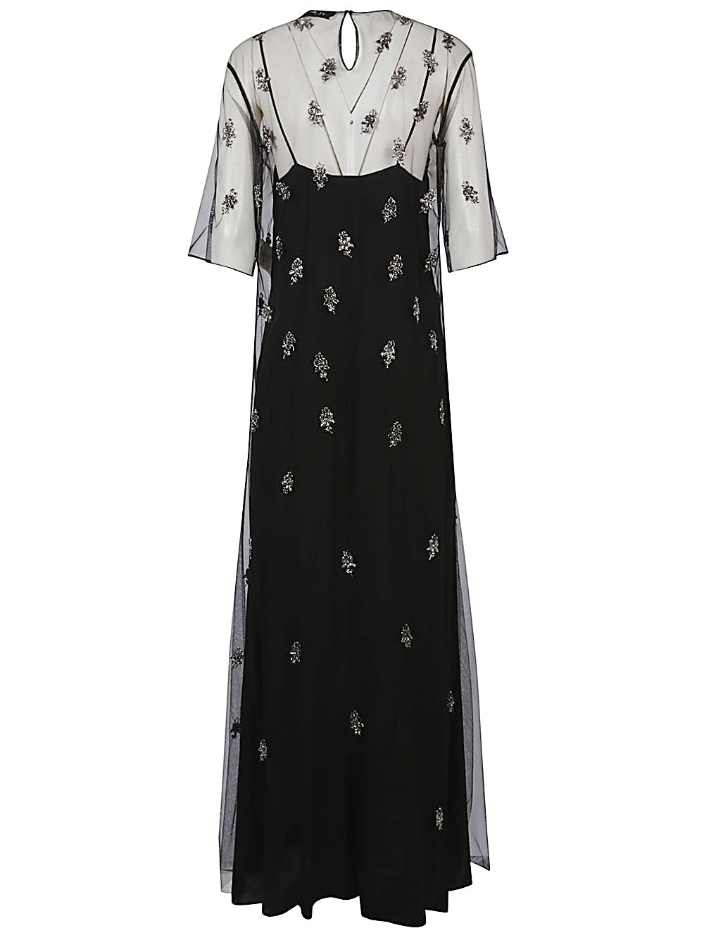 FENDI Lightweight Long Dress with Floral Embroidery