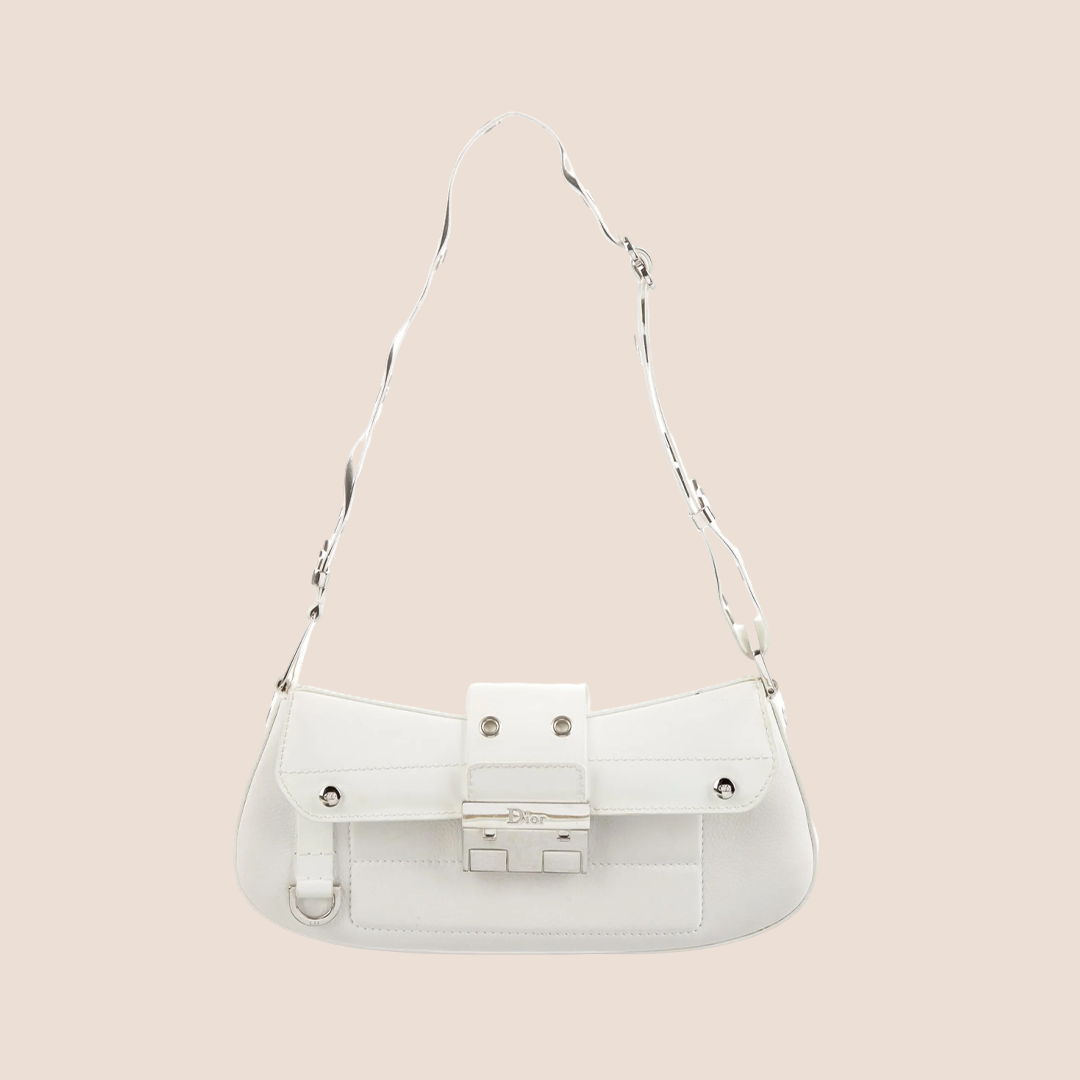 CHRISTIAN DIOR 2003 WHITE LEATHER STREET CHIC COLUMBUS BAG