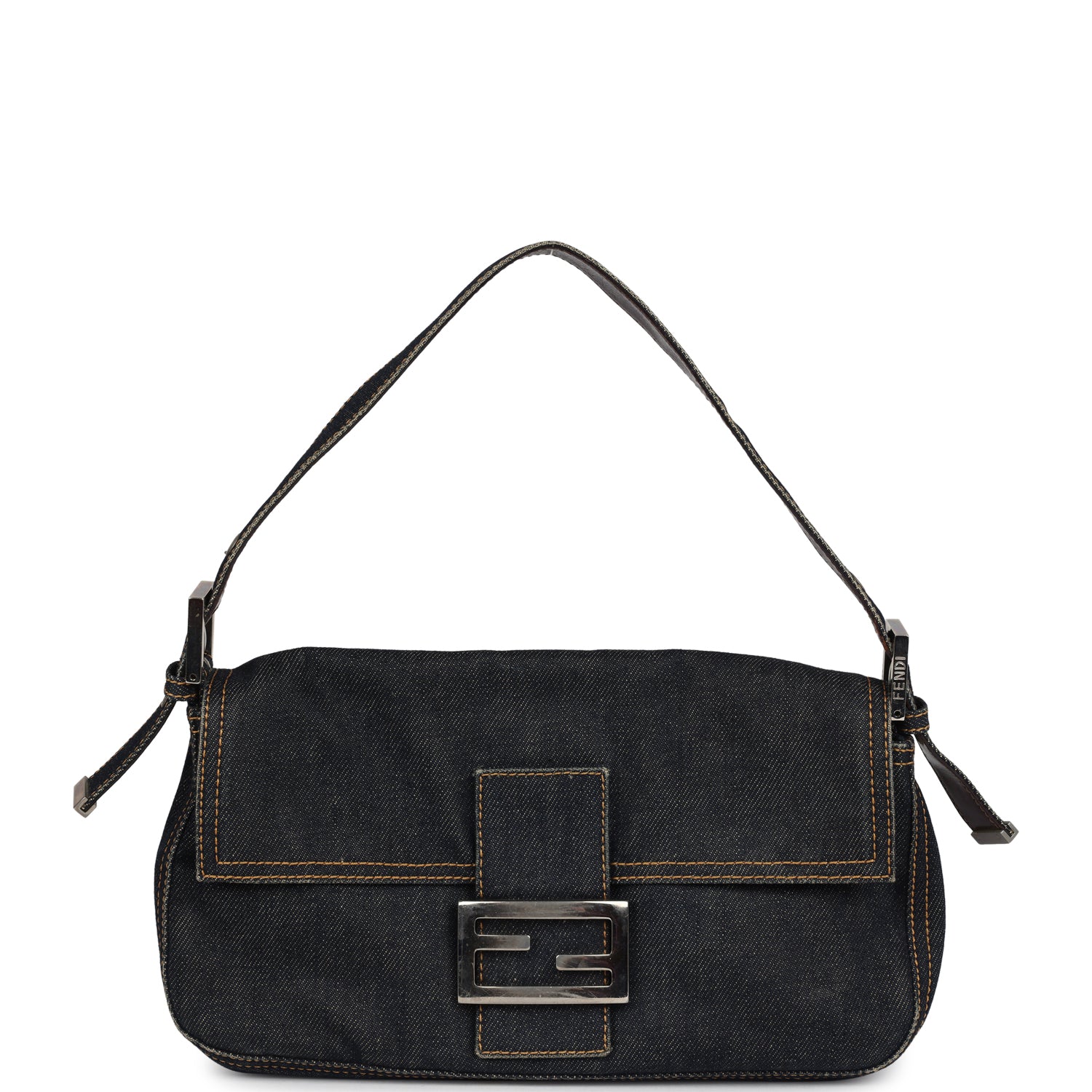 Vintage Fendi Baguette Bag Dark Blue Denim Silver Hardware