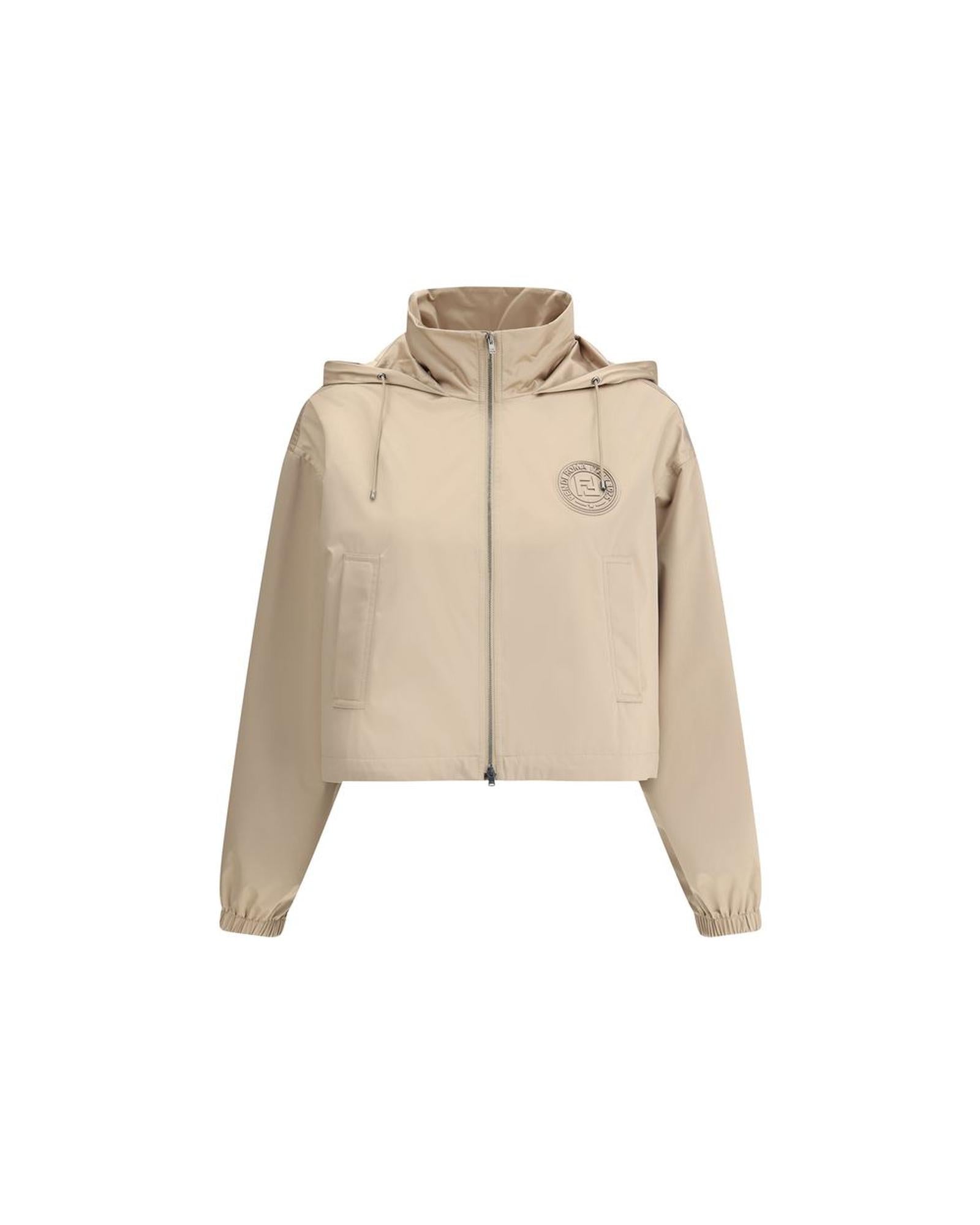 Fendi FF Logo Hooded Jacket Women Beige Coats