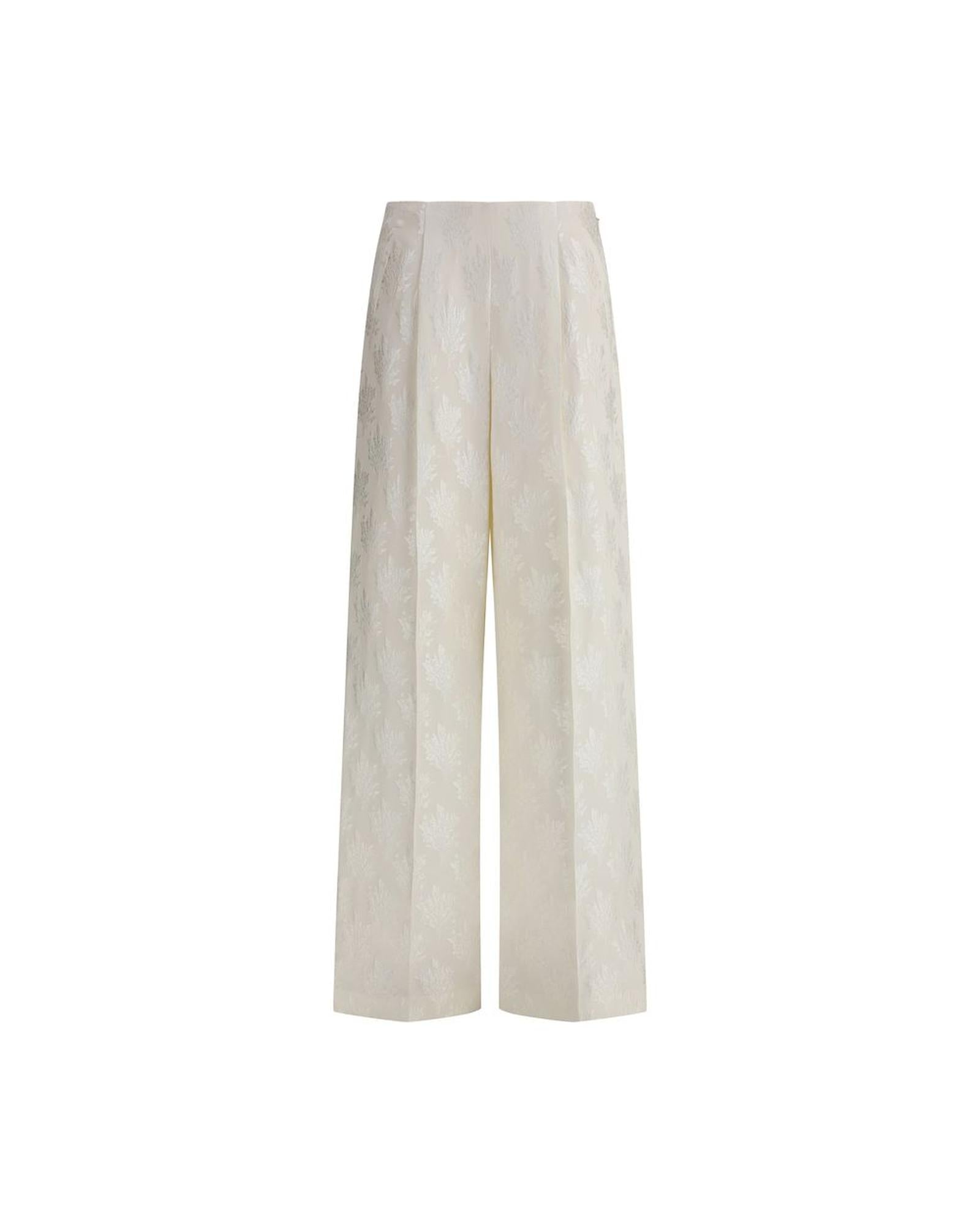 Fendi Floral Jacquard Wide Leg Pants Women Cream