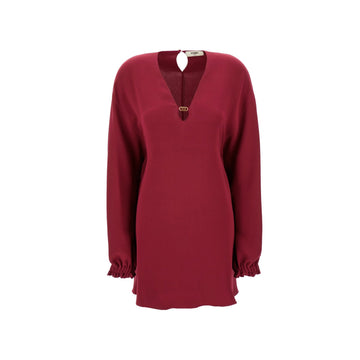 FENDI Silk Mini Dress with Long Sleeves and V Neckline
