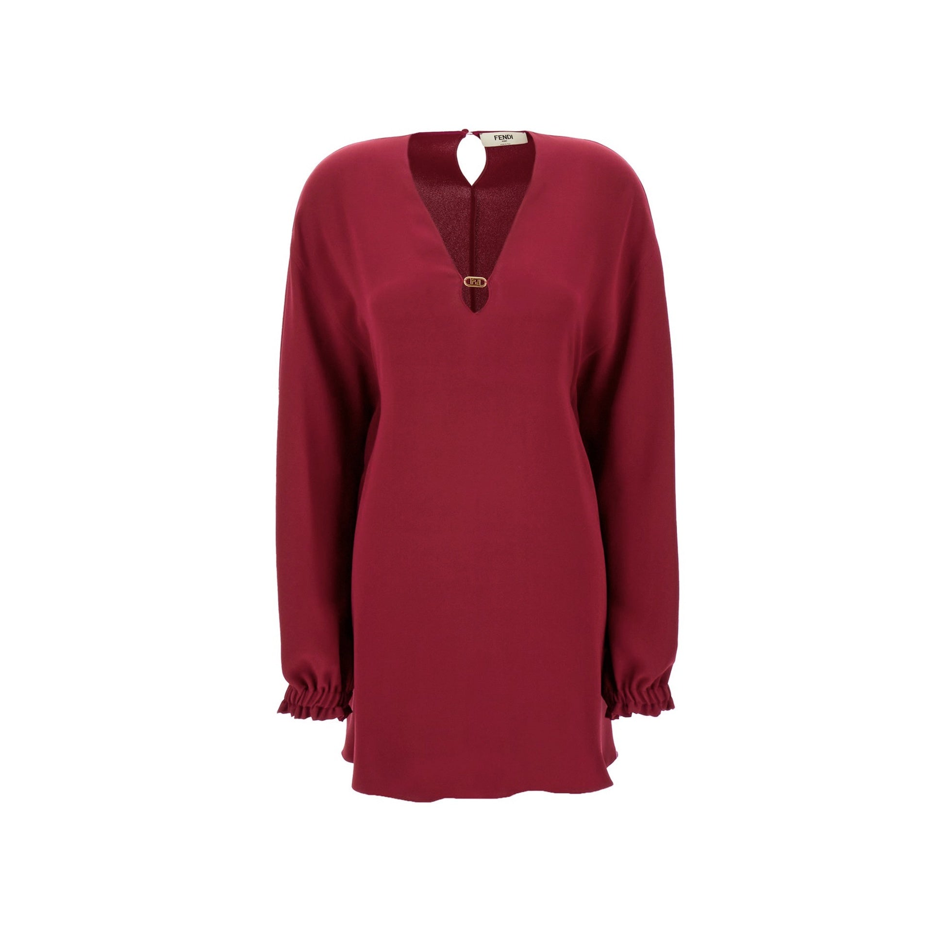 FENDI Silk Mini Dress with Long Sleeves and V Neckline